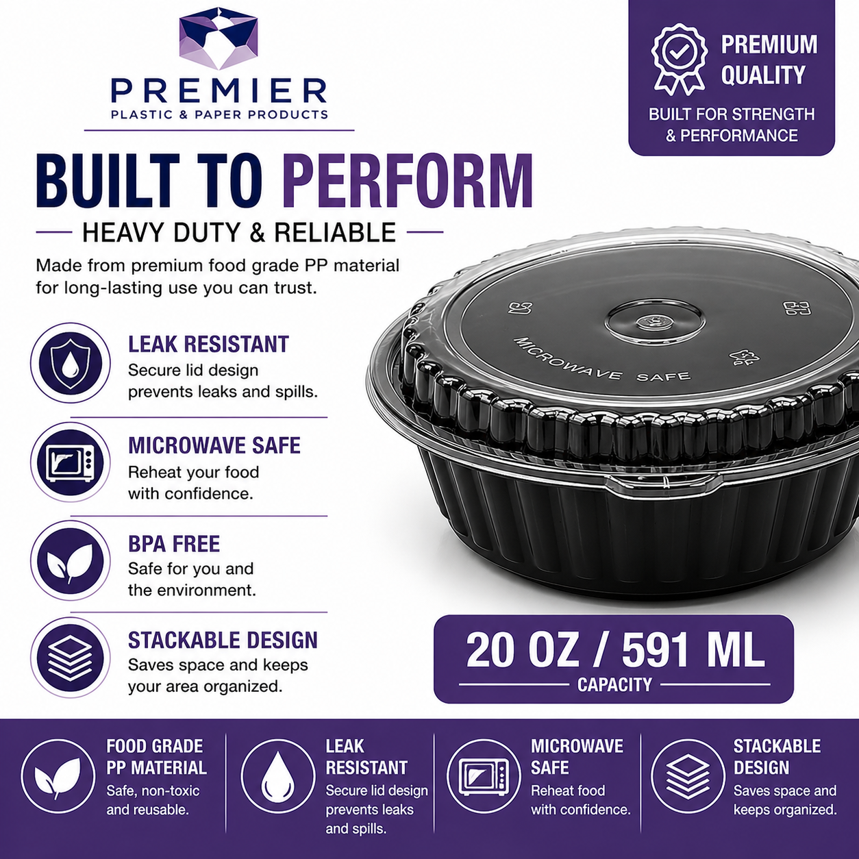 Premier Plastic Container ROUND W LID ROR 8377 150 CT 20 OZ