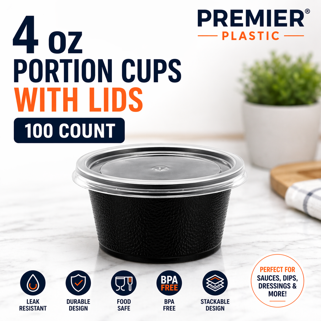 Round To-Go Container with Clear Lid - Black | Pack of 150