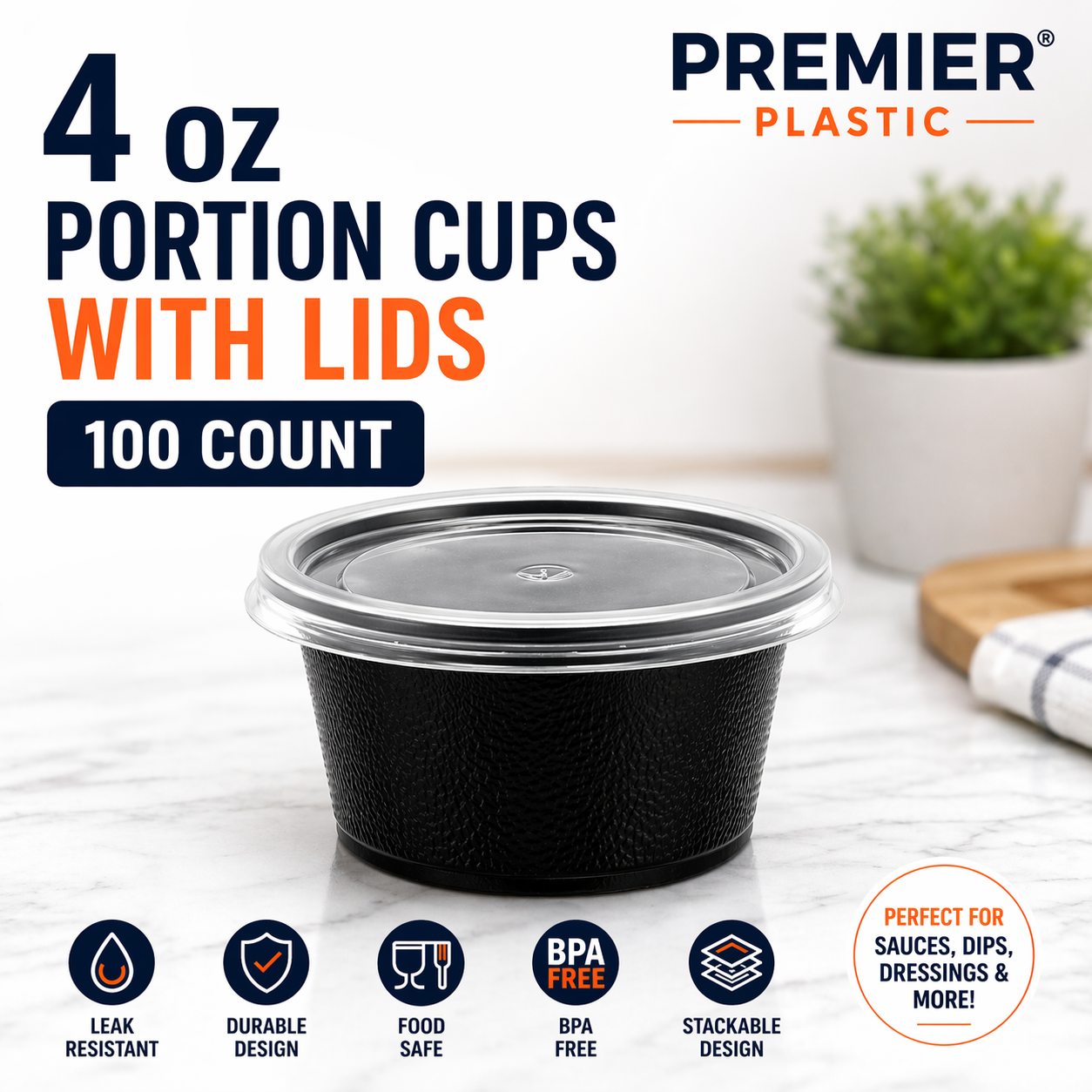 Round To-Go Container with Clear Lid - Black | Pack of 150