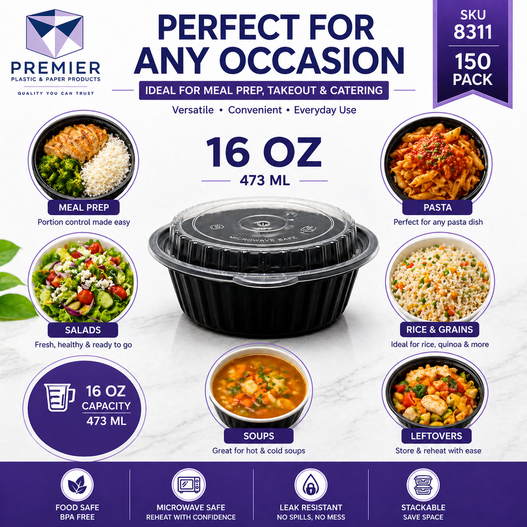 Premier Plastic Container ROUND W LID ROR 8311 150 CT 16 OZ