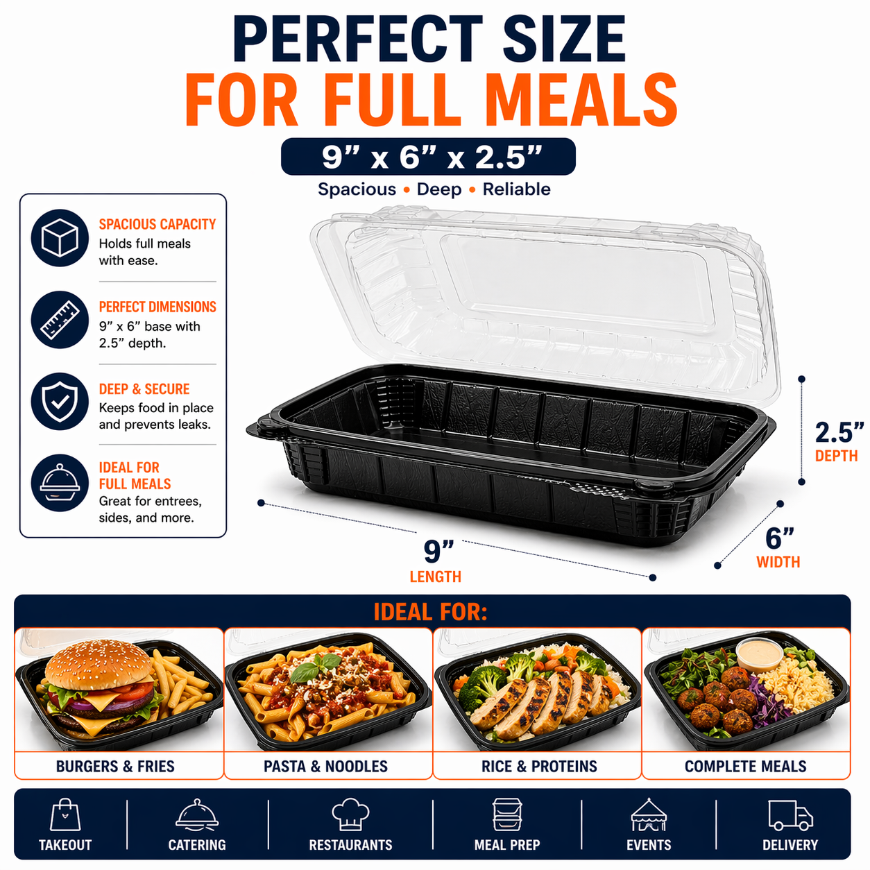 Premier Plastic Container Hinged 9/6 200 CT