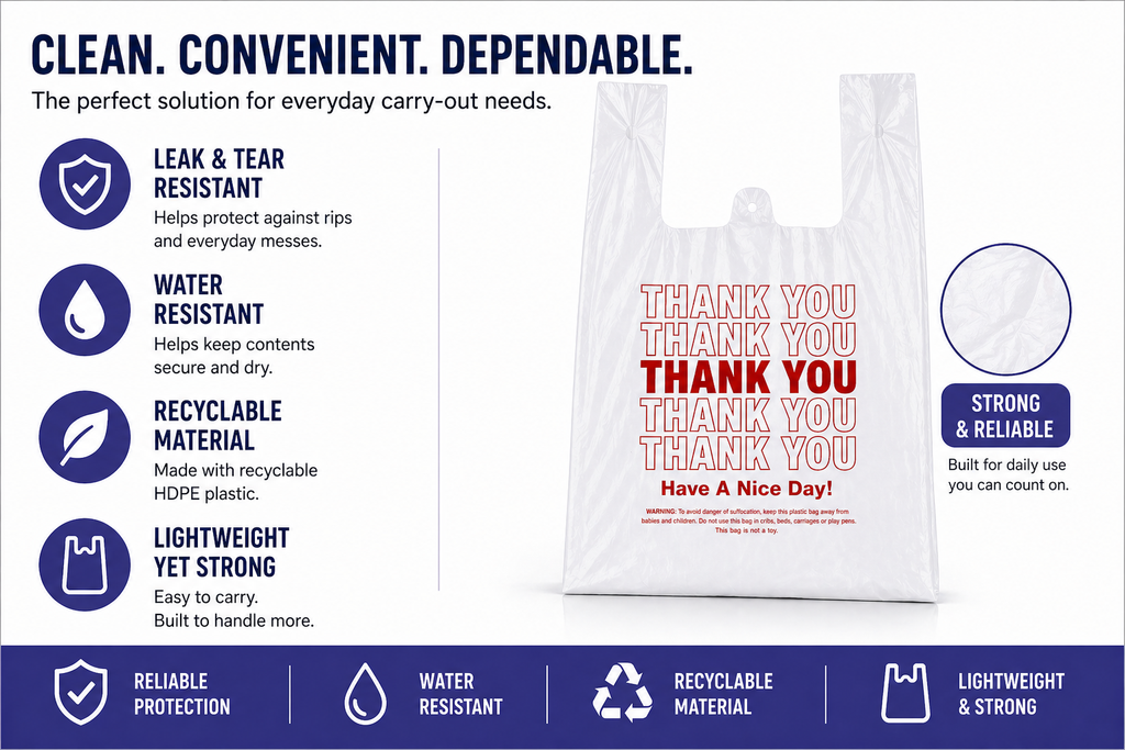 1/6 Large Easy Open 1000 CT White Thank You Bags