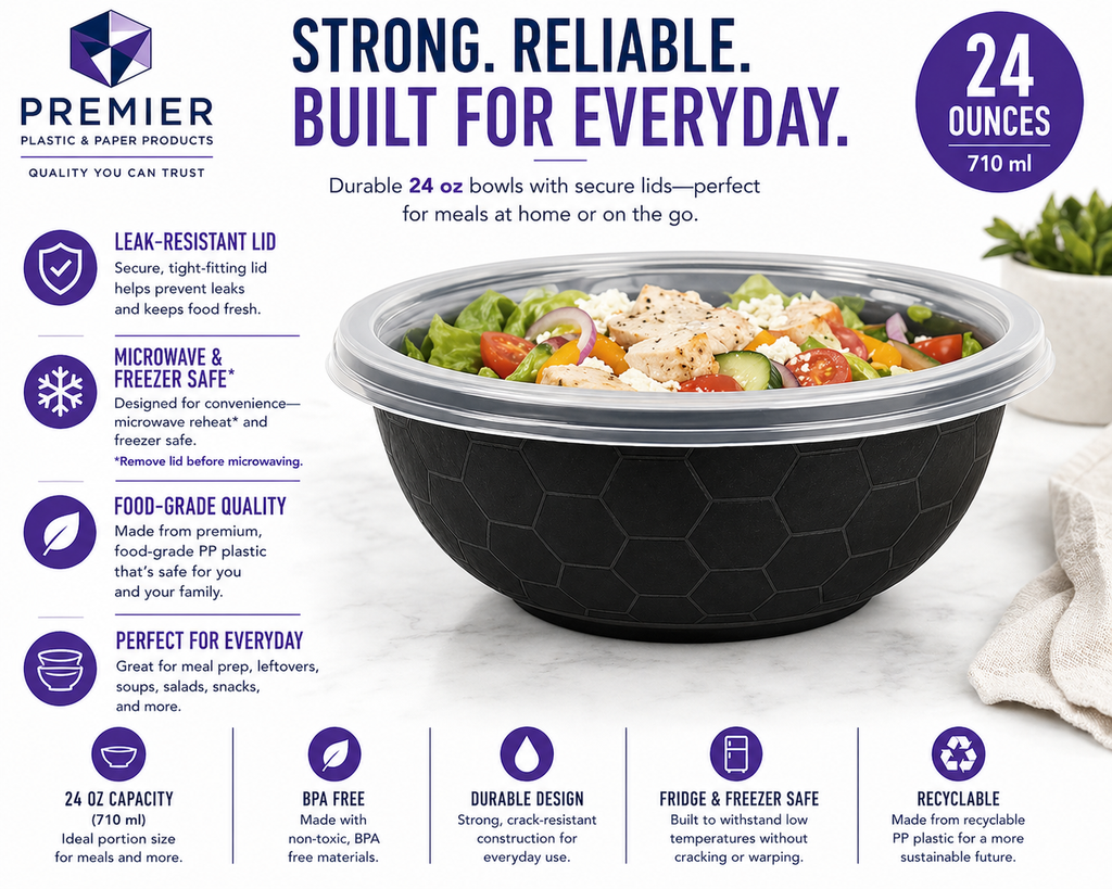 Premier Plastic Container BOWL 24 OZ BLACK