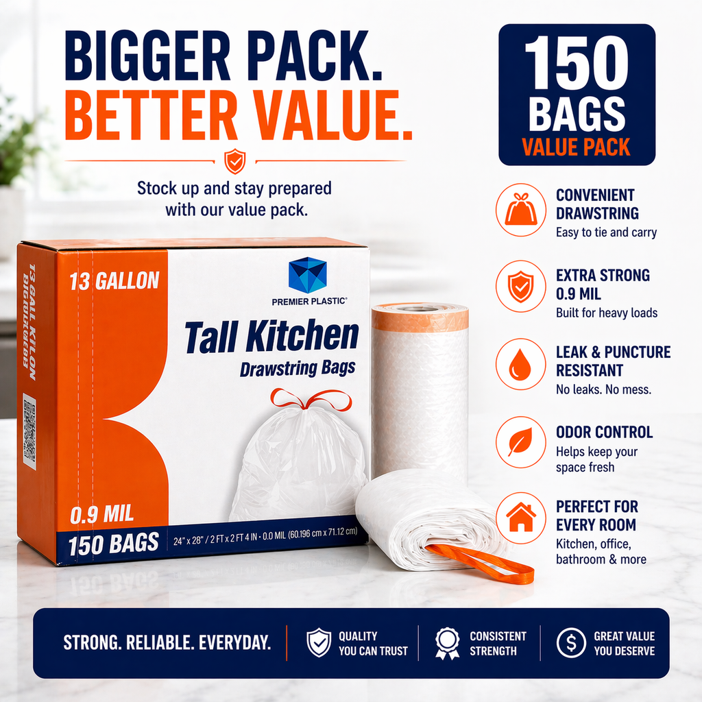 Premier Can Liner 13 GAL DRAWTAPE 150CT