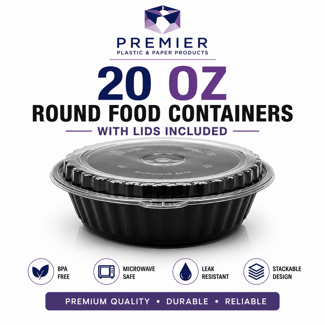 Premier Plastic Container ROUND W LID ROR 8377 150 CT 20 OZ