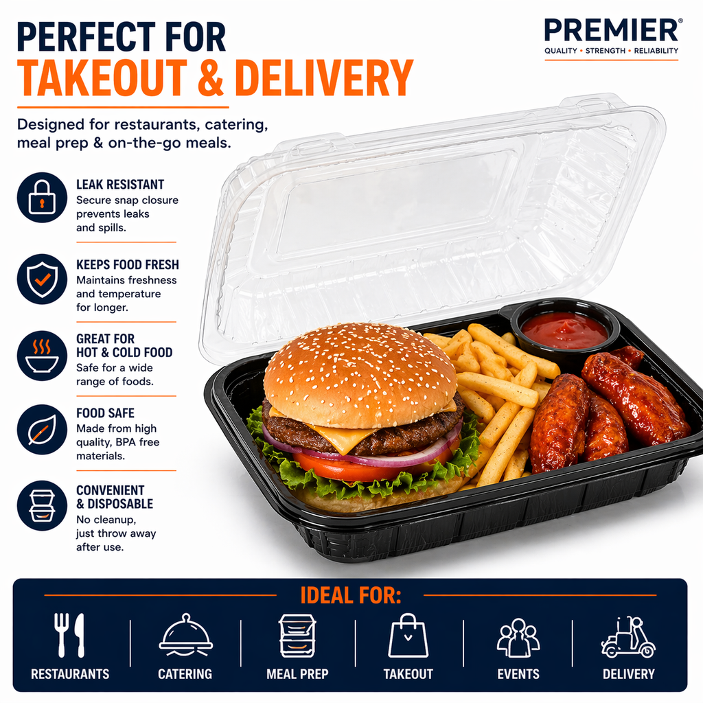 Premier Plastic Container Hinged 9/6 200 CT