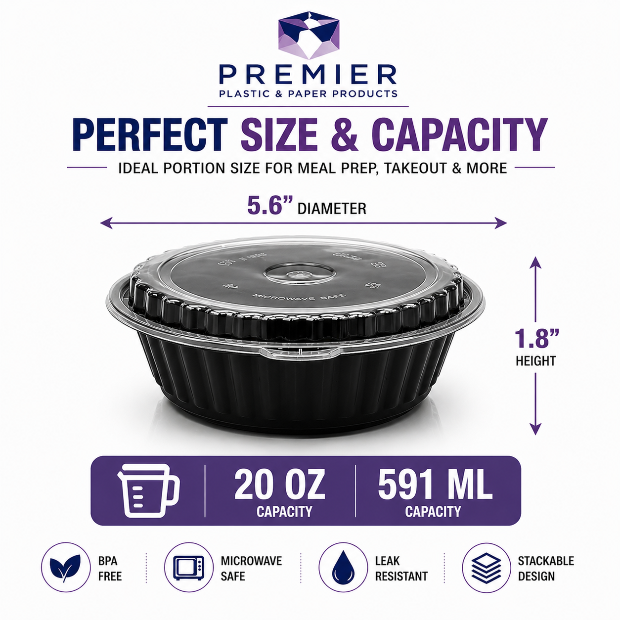 Premier Plastic Container ROUND W LID ROR 8377 150 CT 20 OZ
