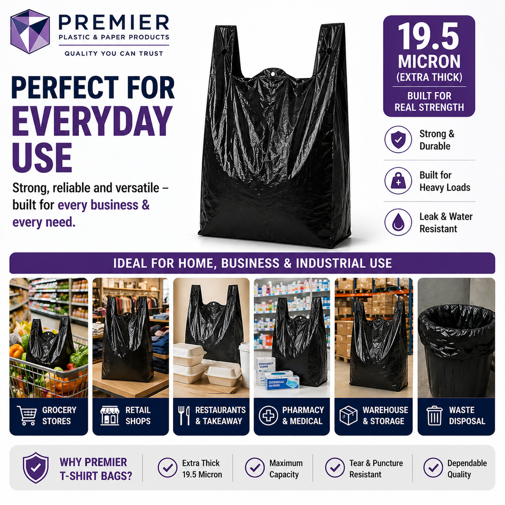 1/6 Large Easy Open 400pc BLACK SUPER HEAVY DUTY Plastic Bag