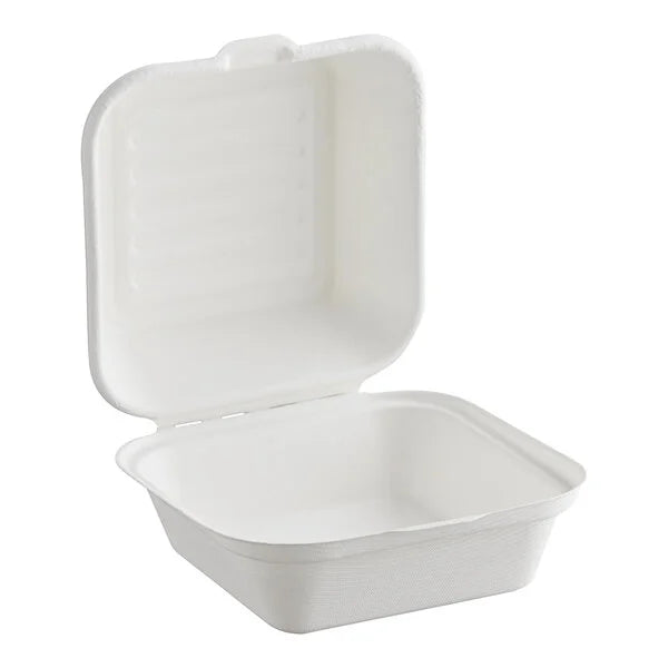 6" x 6" x 3" White Plant Fiber Take-Out Container (500/Case)