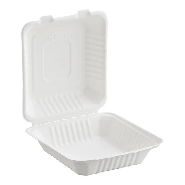 Premier 8" x 8" x 3" Compostable Plant Fiber Take-Out Box (200/Case)