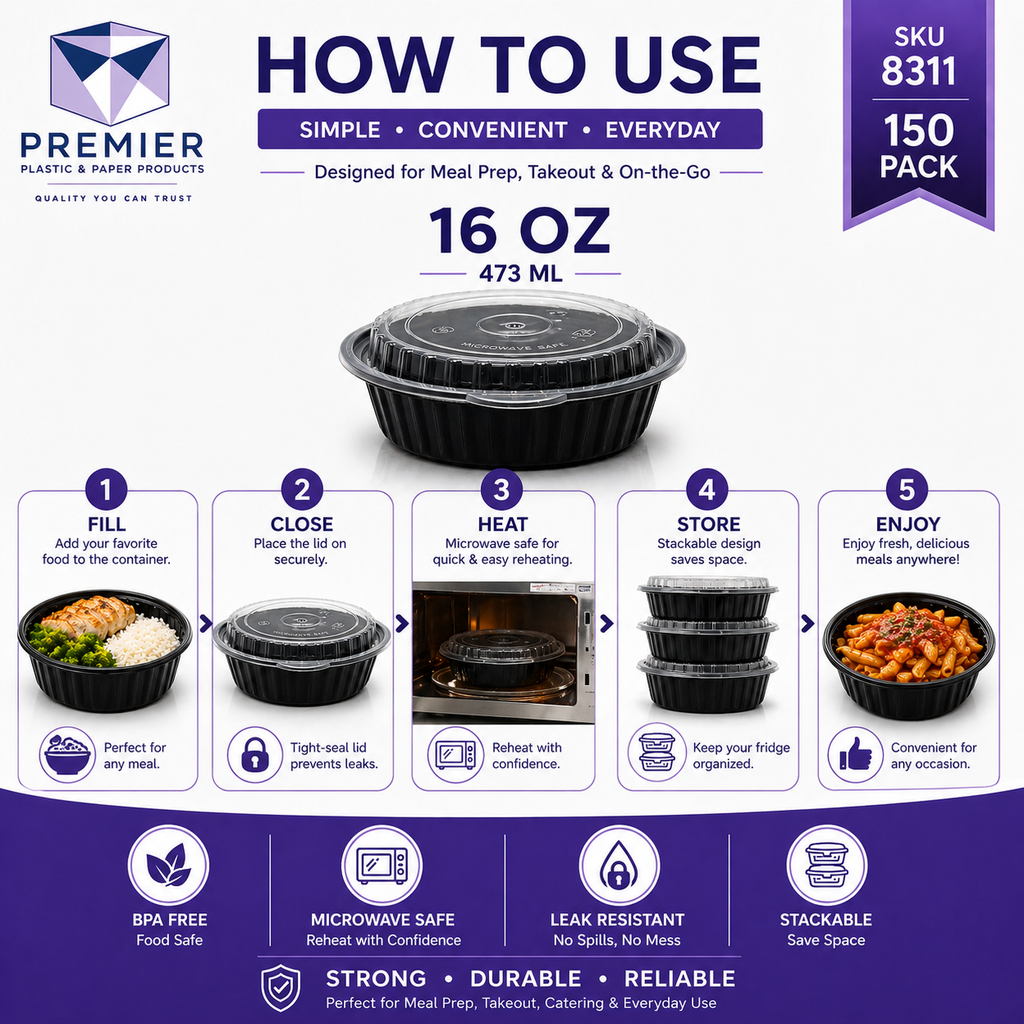 Premier Plastic Container ROUND W LID ROR 8311 150 CT 16 OZ