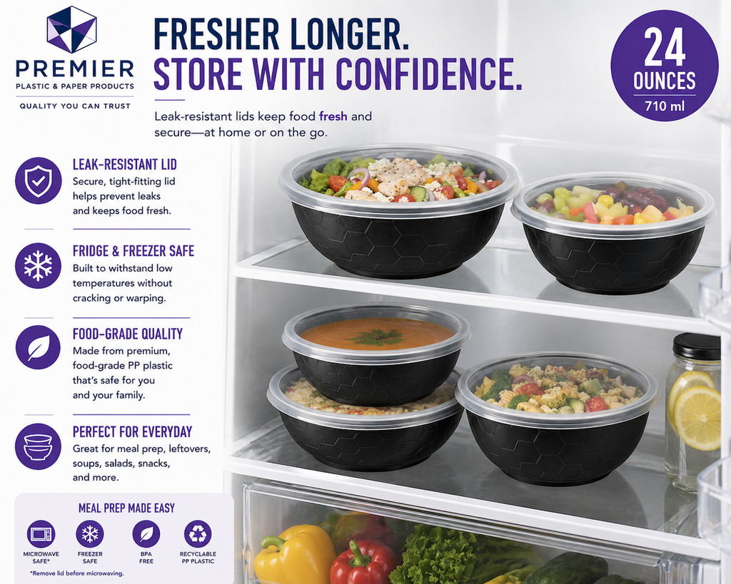 Premier Plastic Container BOWL 24 OZ BLACK