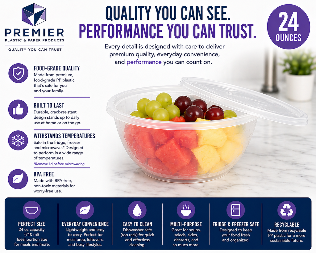 Premier Plastic Container BOWL 24 OZ CLEAR