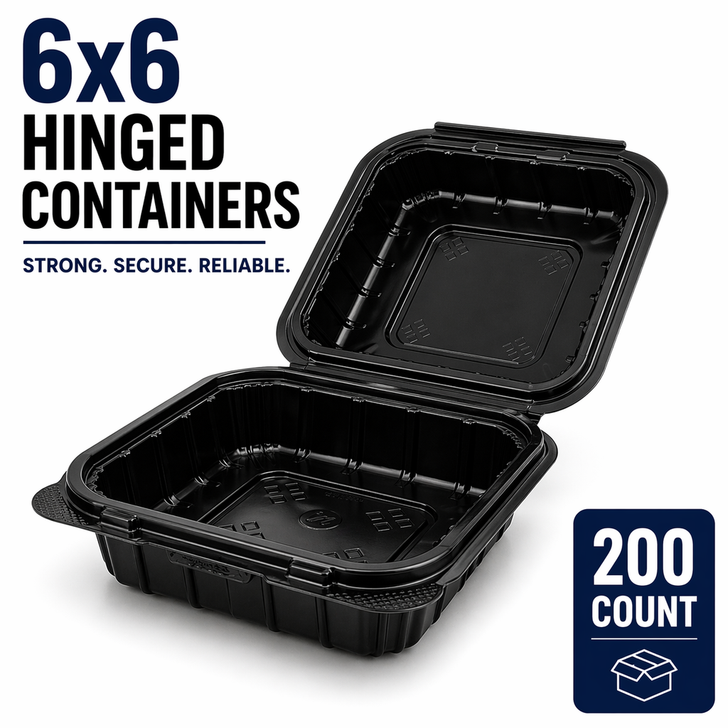 Premier Plastic Container Hinged BLACK 6/6 200 CT