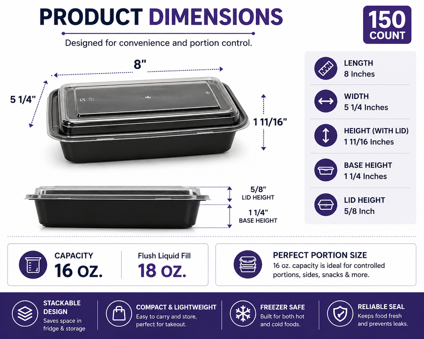 Premier Plastic Container RECTANGLE 16 OZ W LID 150 CT