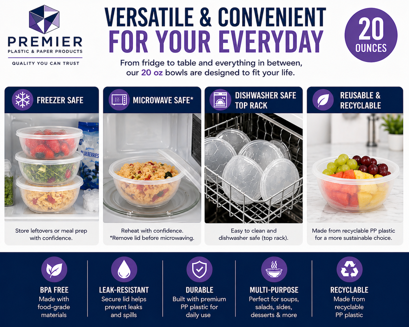 Premier Plastic Container BOWL 20 OZ CLEAR