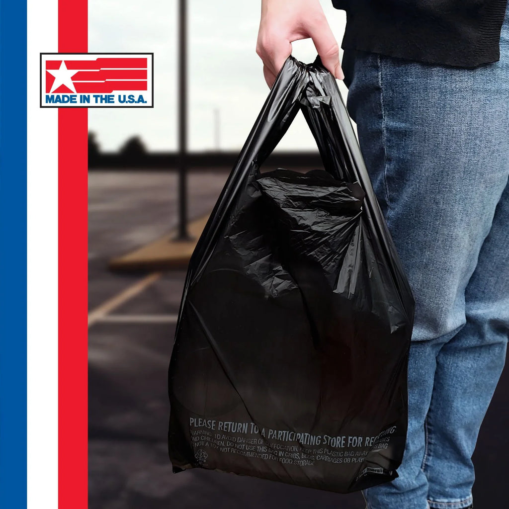 Premier 1,000 Count Black T-Shirt Carryout Bags, 11.5" x 6.5" x 22"