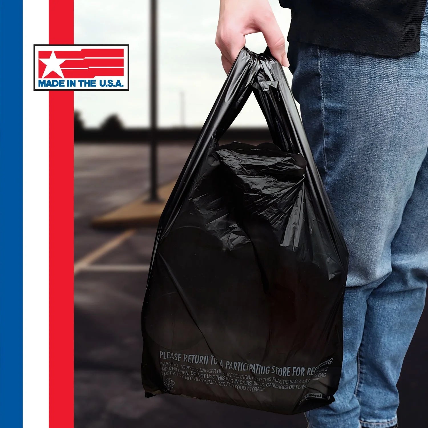 Premier 1,000 Count Black T-Shirt Carryout Bags, 11.5" x 6.5" x 22"
