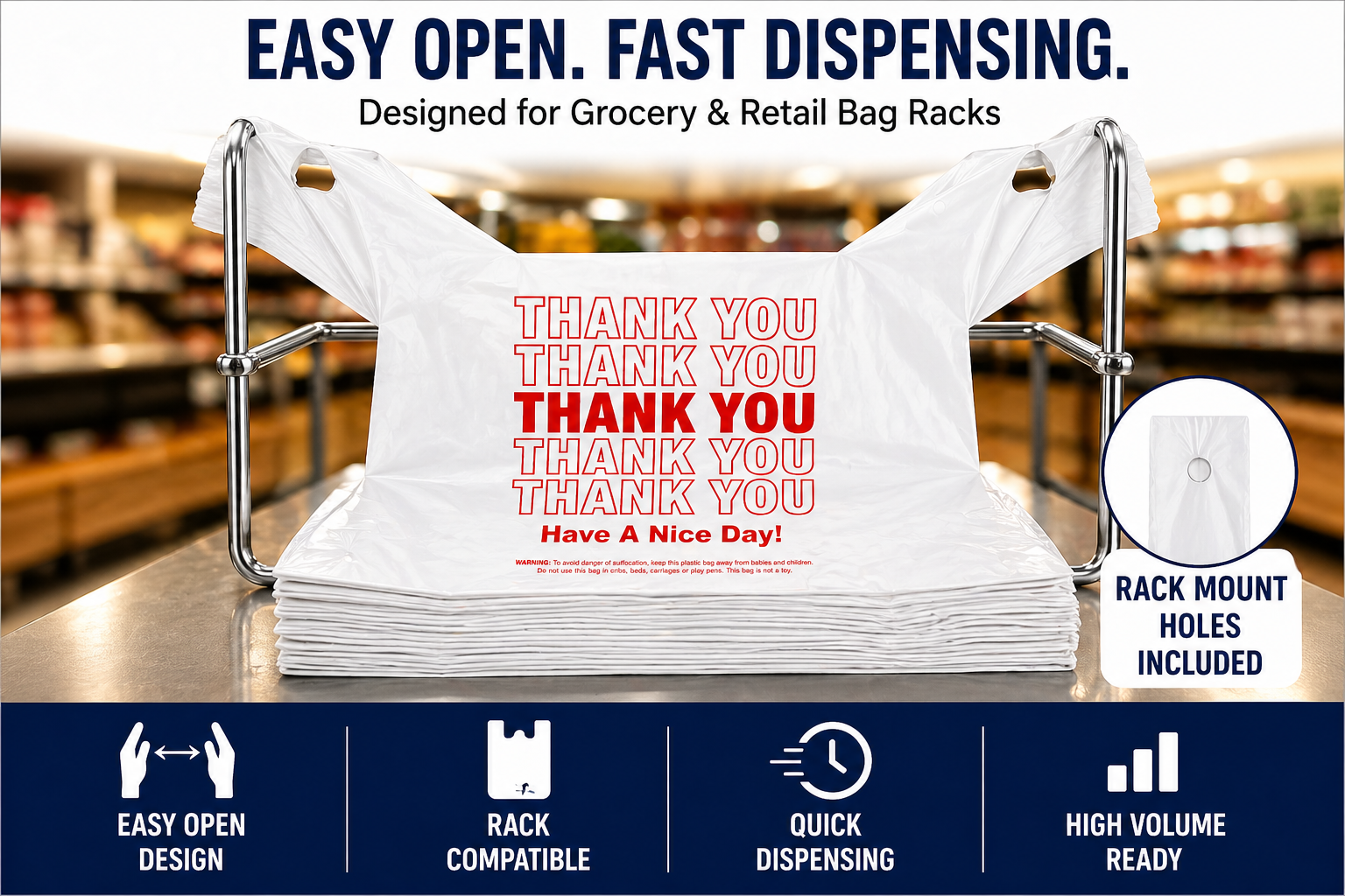 1/6 Large Easy Open 1000 CT White Thank You Bags