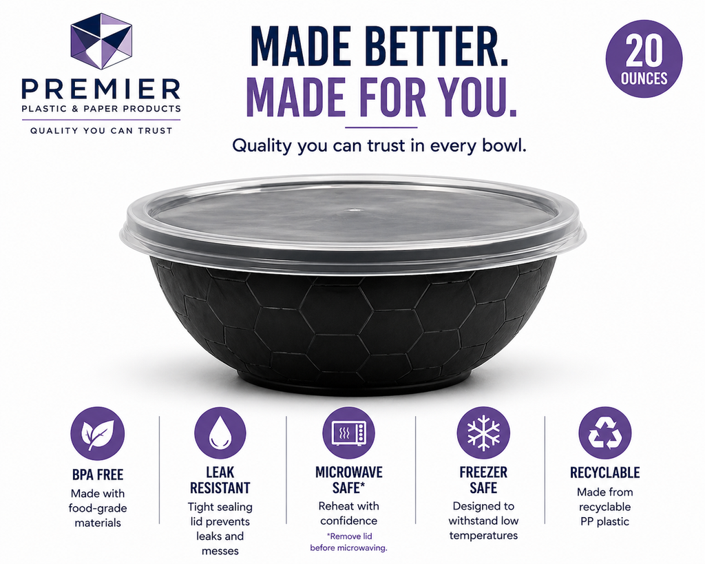 Premier Plastic Container BOWL 20 OZ BLACK