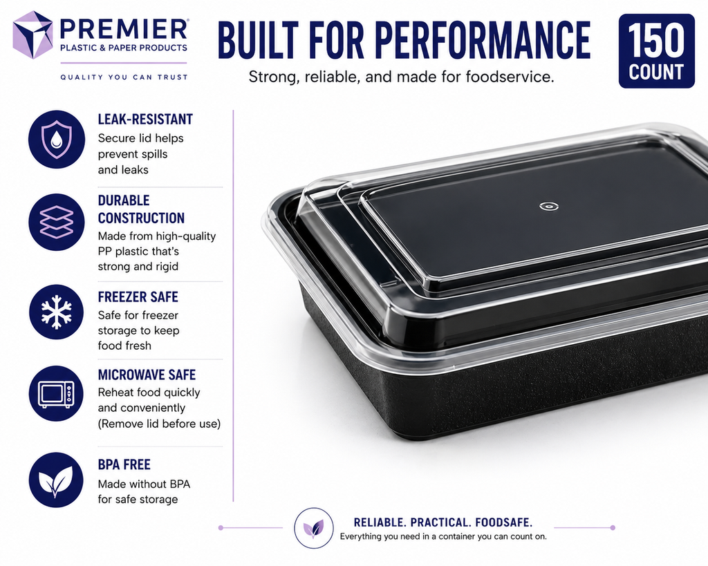 Premier Plastic Container RECTANGLE 24 OZ W LID 150 CT
