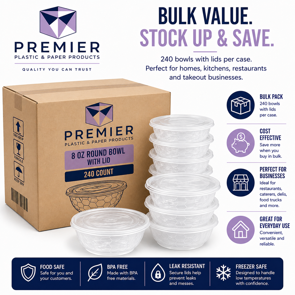 Premier Plastic Container BOWL 8 OZ CLEAR