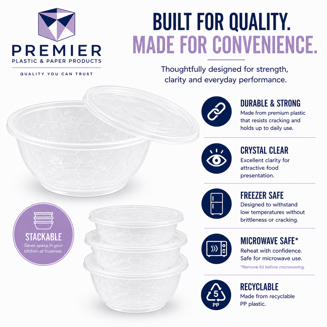 Premier Plastic Container BOWL 8 OZ CLEAR