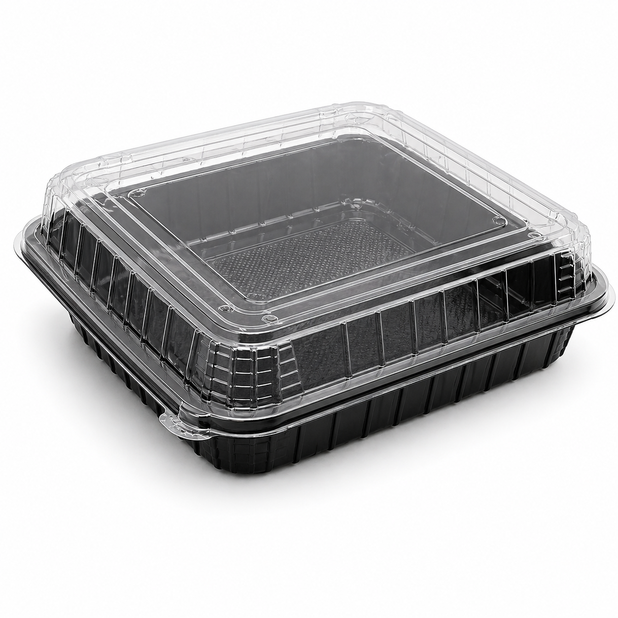 Premier Plastic Container Hinged 9/9 100 CT Black W Clear Lid