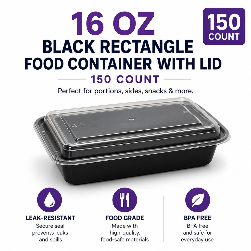 Rectangular To-Go Container with Clear Lid - Black | Pack of 150