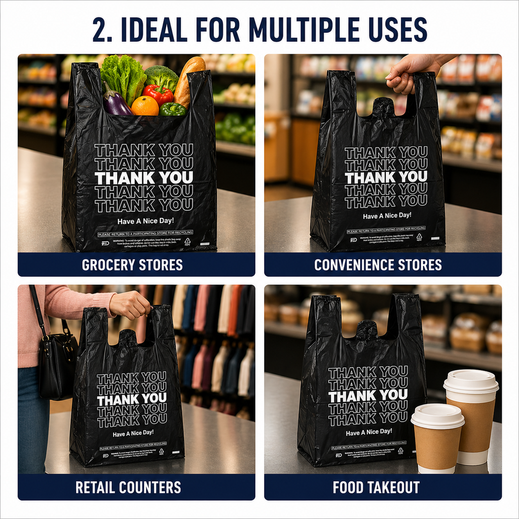 1/6 Easy Open 1000 CT Black Thankyou Bags