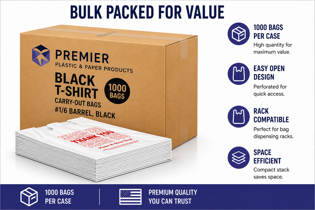 1/6 Large Easy Open 1000 CT White Thank You Bags