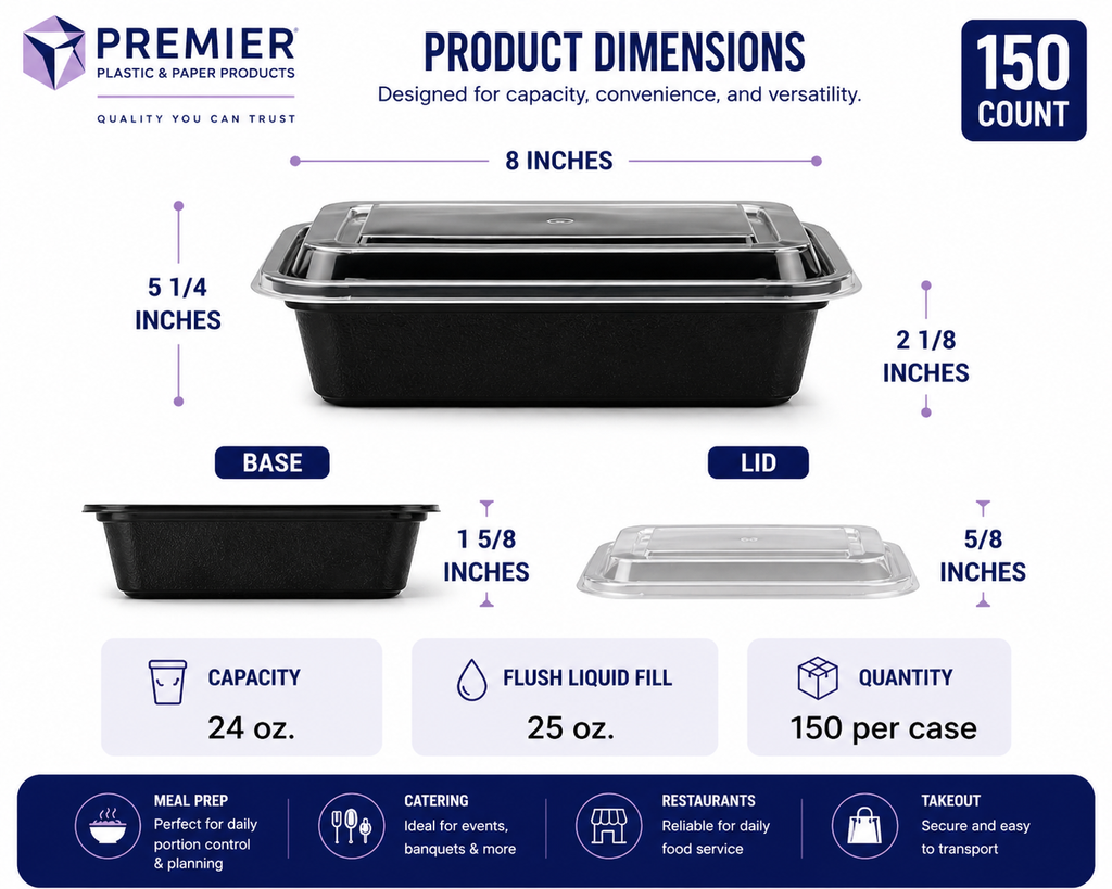 Premier Plastic Container RECTANGLE 24 OZ W LID 150 CT