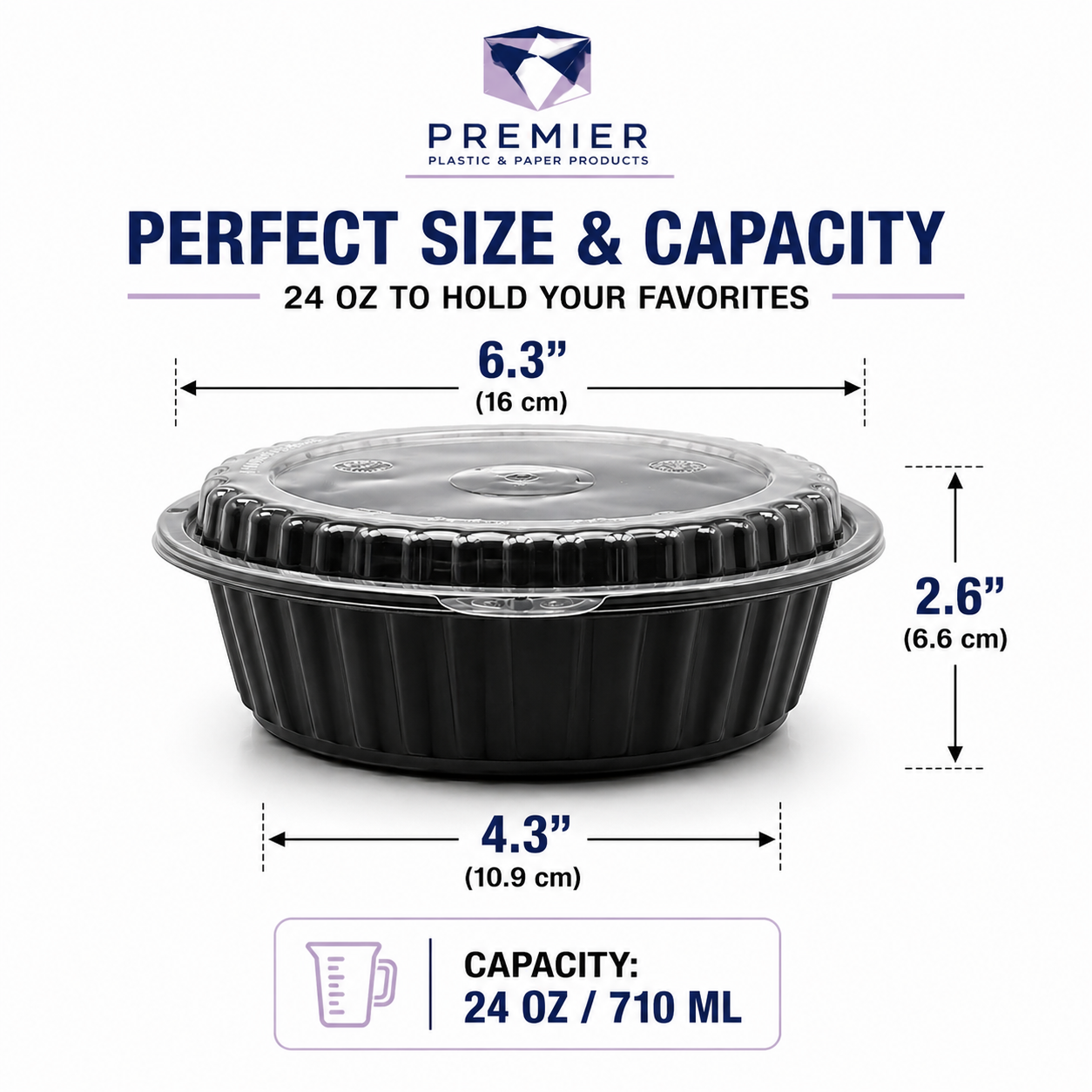 Premier Plastic Container ROUND W LID ROR 8399 150 CT 24 OZ