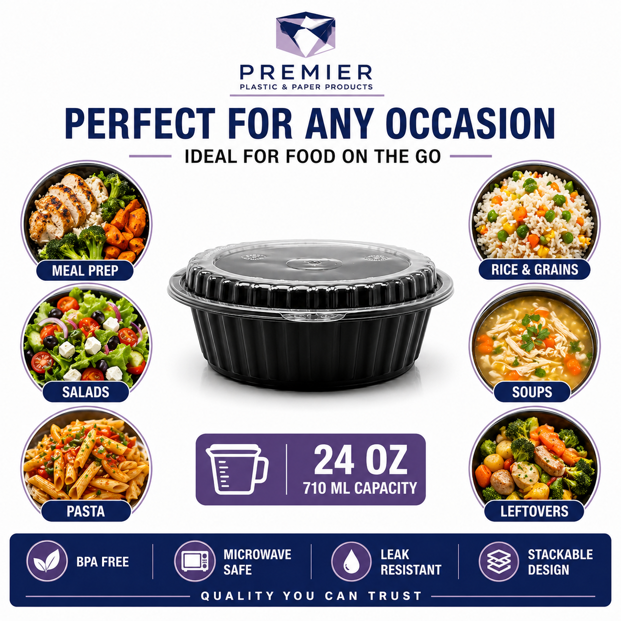Premier Plastic Container ROUND W LID ROR 8399 150 CT 24 OZ