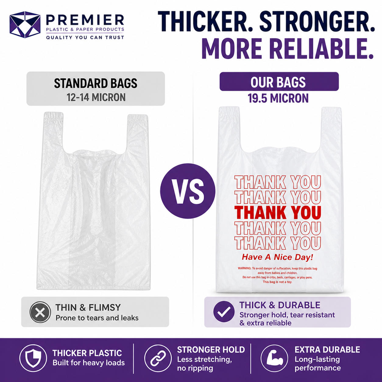 Premier 1/6 Easy Open 1000 WHITE THANK YOU SUPER HEAVY BAG