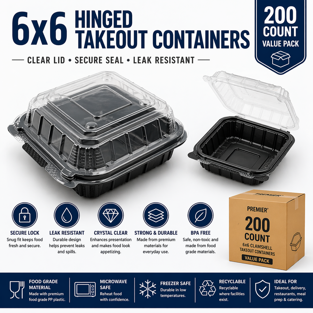 Premier Plastic Container Hinged 6/6 200 CT