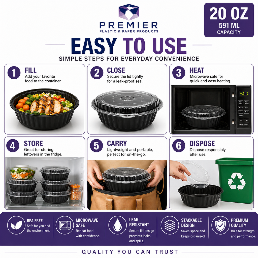 Premier Plastic Container ROUND W LID ROR 8377 150 CT 20 OZ