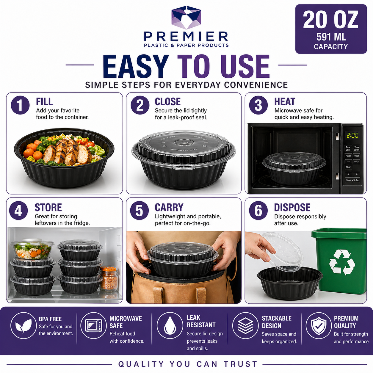 Premier Plastic Container ROUND W LID ROR 8377 150 CT 20 OZ