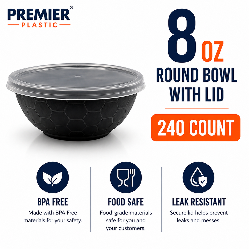 Premier Plastic Container BOWL 8 OZ BLACK
