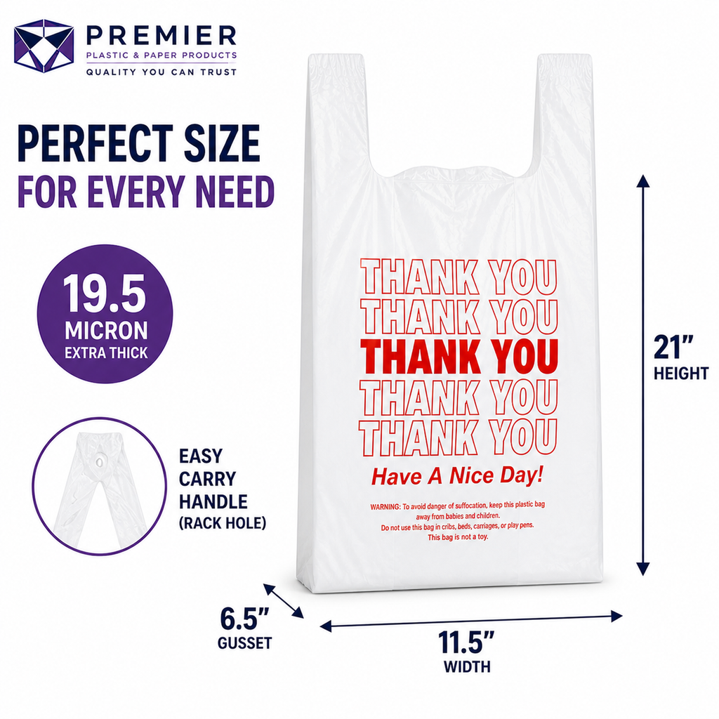 Premier 1/6 Easy Open 1000 WHITE THANK YOU SUPER HEAVY BAG