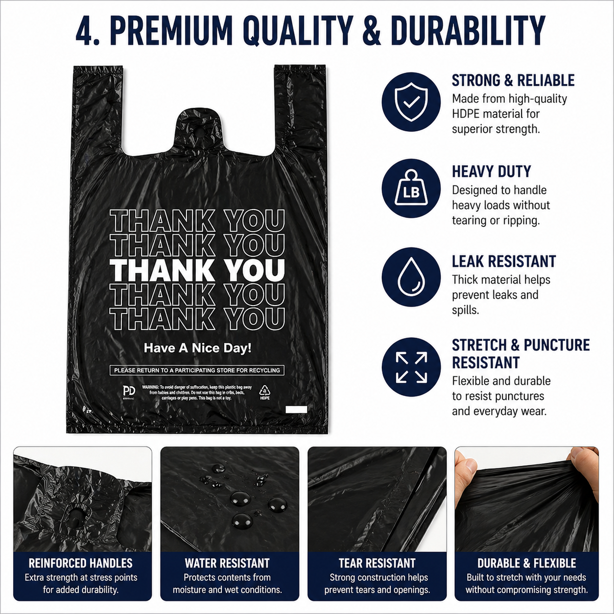 1/6 Easy Open 1000 CT Black Thankyou Bags