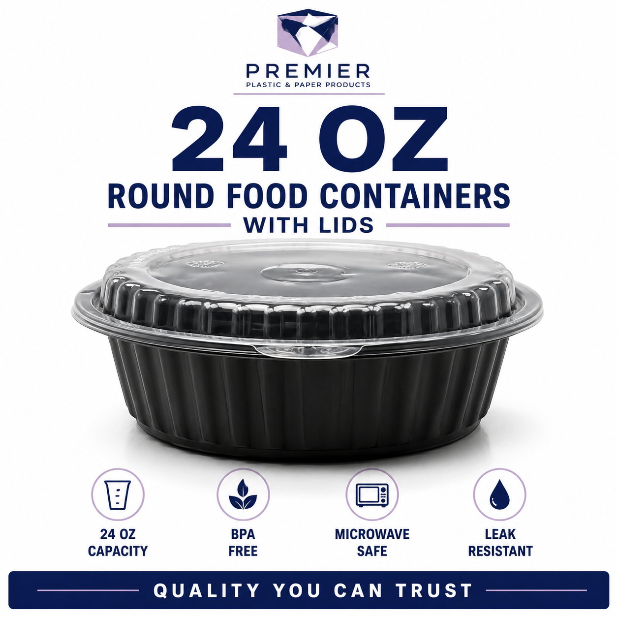 Premier Plastic Container ROUND W LID ROR 8399 150 CT 24 OZ