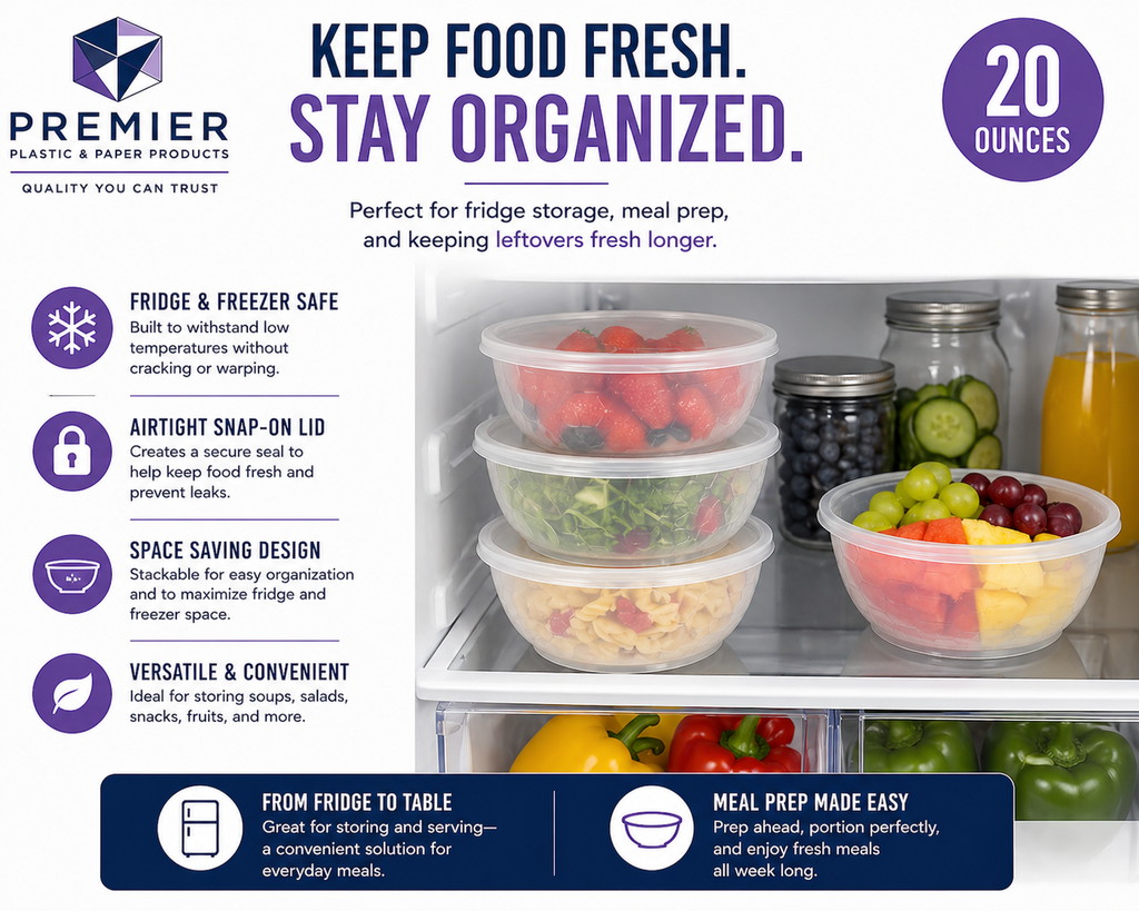 Premier Plastic Container BOWL 20 OZ CLEAR