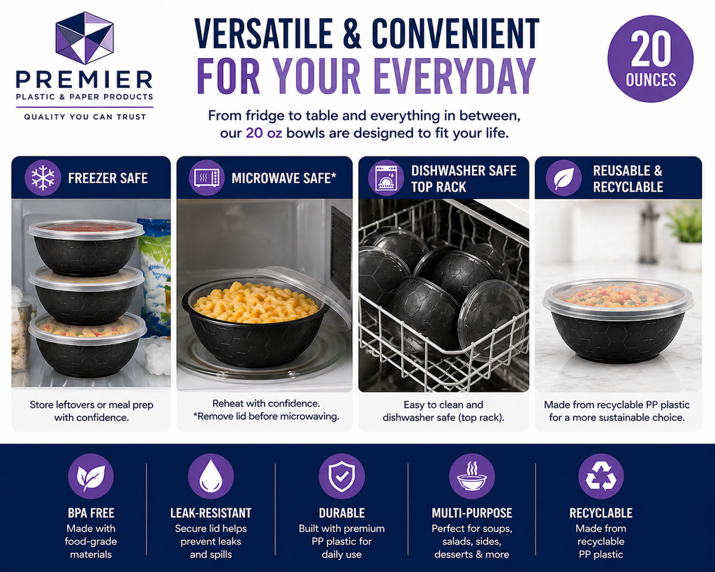Premier Plastic Container BOWL 20 OZ BLACK