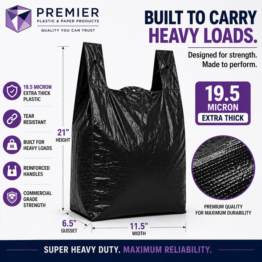 1/6 Large Easy Open 400pc BLACK SUPER HEAVY DUTY Plastic Bag