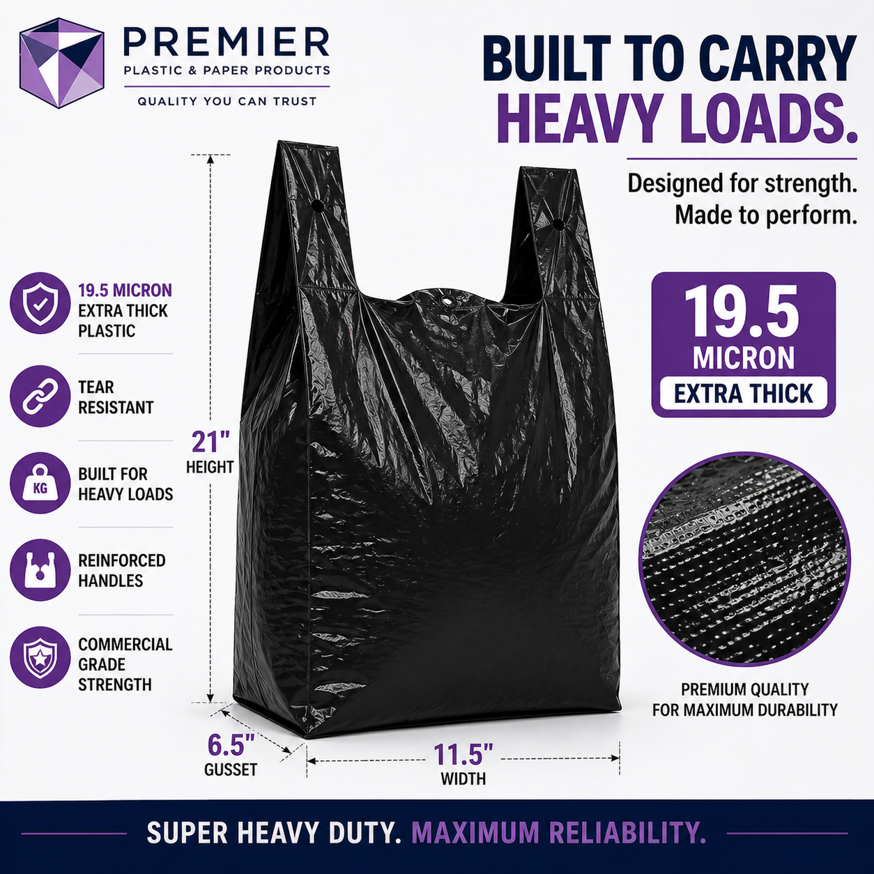 1/6 Large Easy Open 400pc BLACK SUPER HEAVY DUTY Plastic Bag