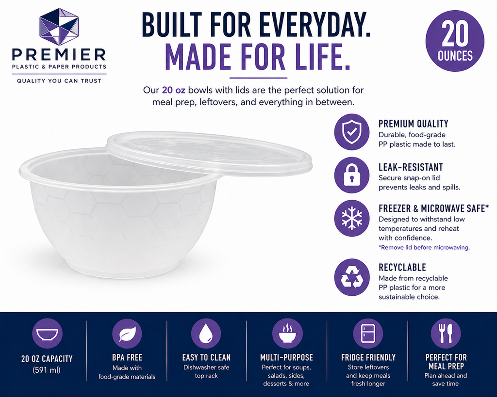 Premier Plastic Container BOWL 20 OZ CLEAR