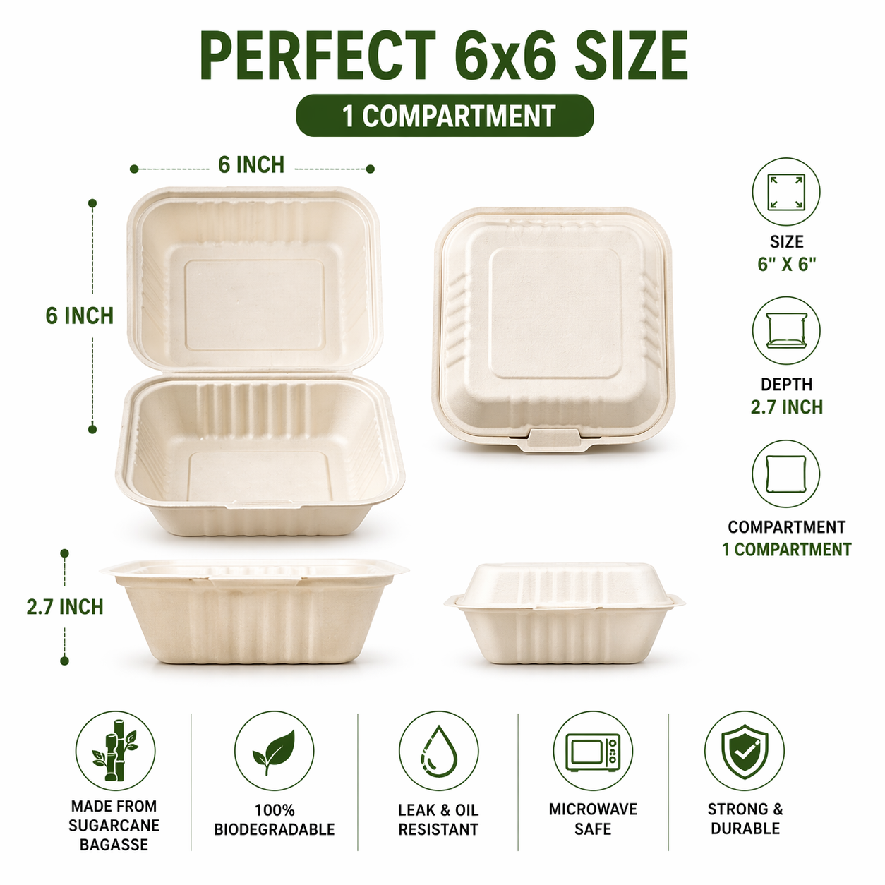 Premier Biodegradable CLAMSHELL 6X 6 500CT