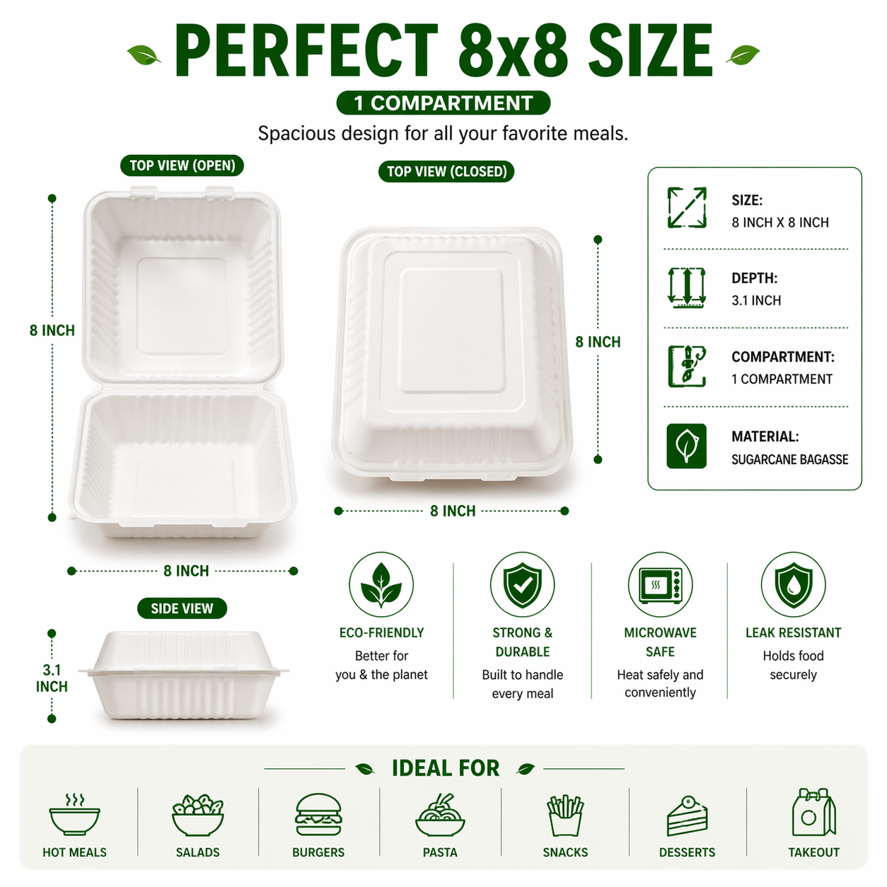 Premier Biodegradable CLAMSHELL 8 X 8 200CT