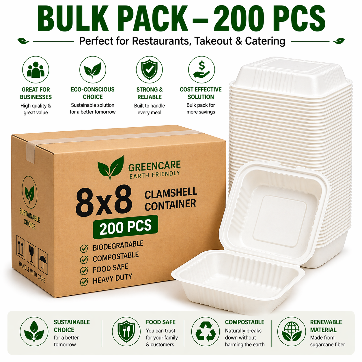 Premier Biodegradable CLAMSHELL 8 X 8 200CT